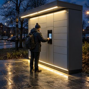 Wizualizacja koncepcyjna: Automat skrytkowy przy instytucji publicznej — wydział komunikacji.